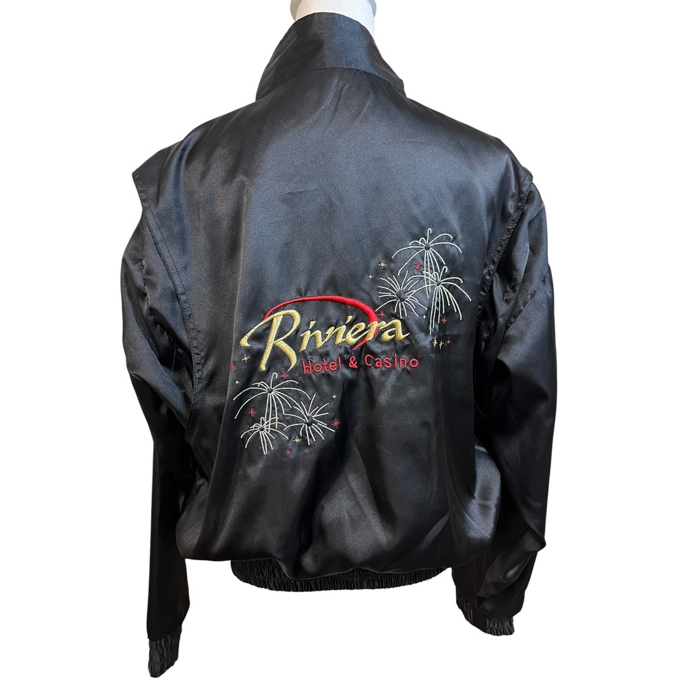 Vintage 80s Vegas Casino Satin Bomber Jacket Riviera Retro Embroidered‎ Kitschy